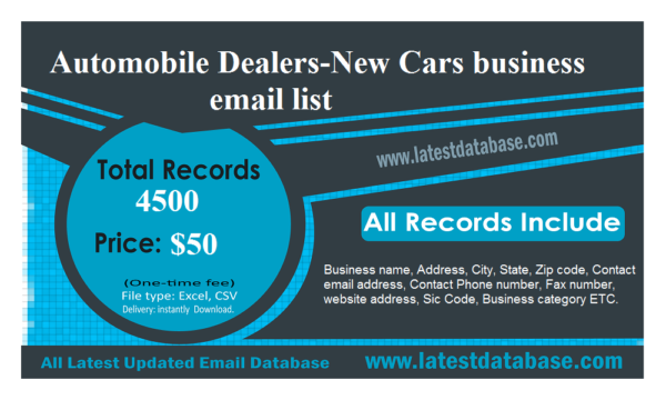 Automobile Dealers-New Cars Email Activer Data